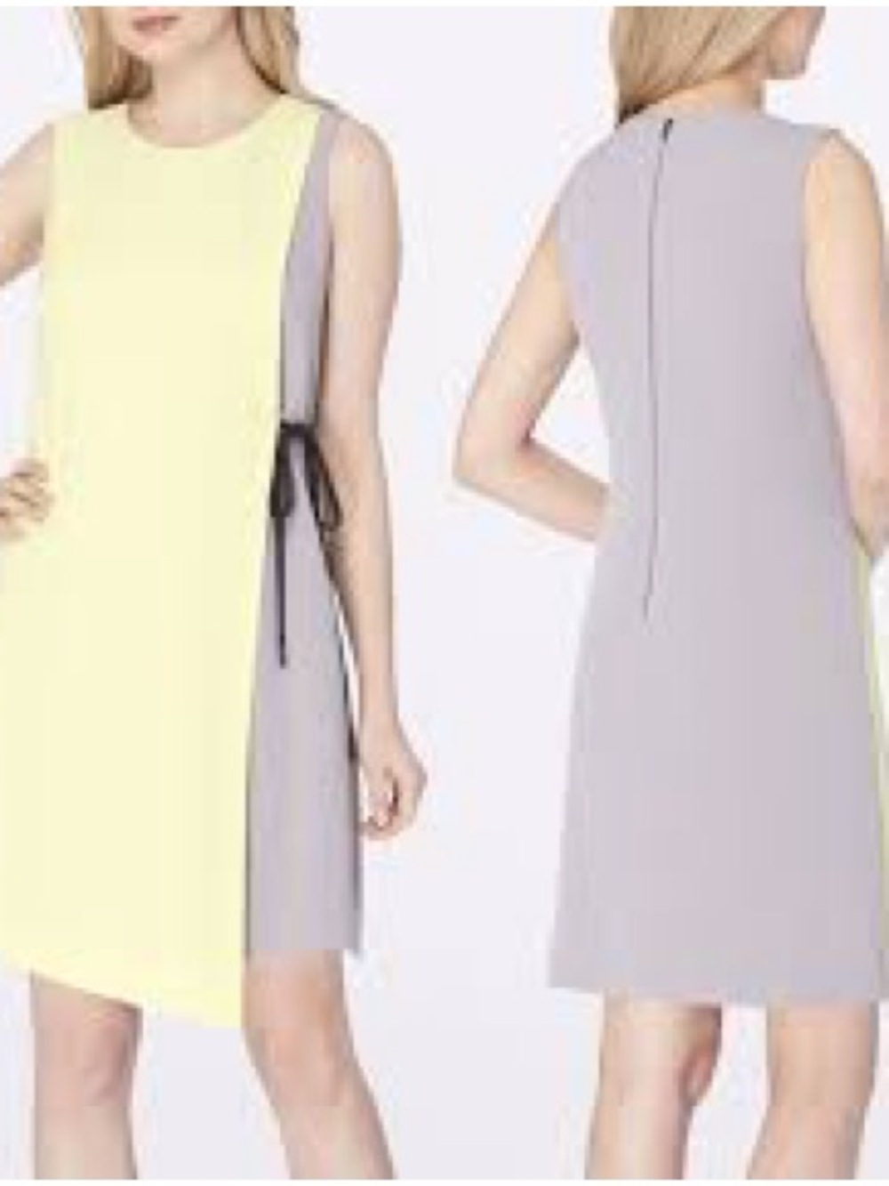 Tahari Two-Tone Sleeveless Mini Dress in Pale Yellow and Light Gray